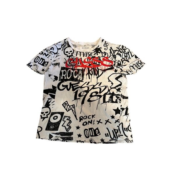 Guess Graphic Tee – Size S – “Rock On/Graffiti” Style - Picture 1 of 12